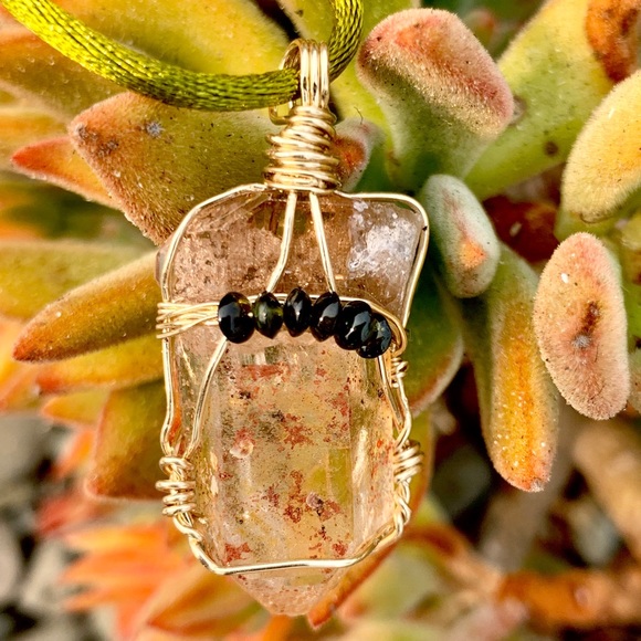 Topaz, Tourmaline & Hematite on Quartz Pendant - Picture 10 of 16